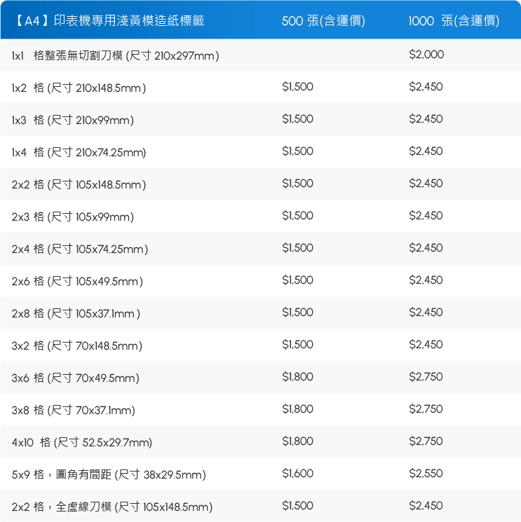 A4 標籤貼紙尺寸